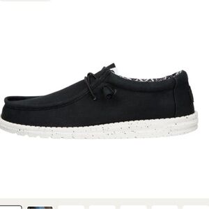 Hey Dude Black and White Wally stretch canvas Loafers